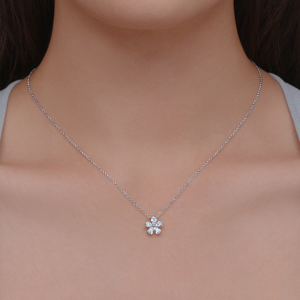 Cluster Floral Pendant with Pear Shape Diamonds in Platinum
