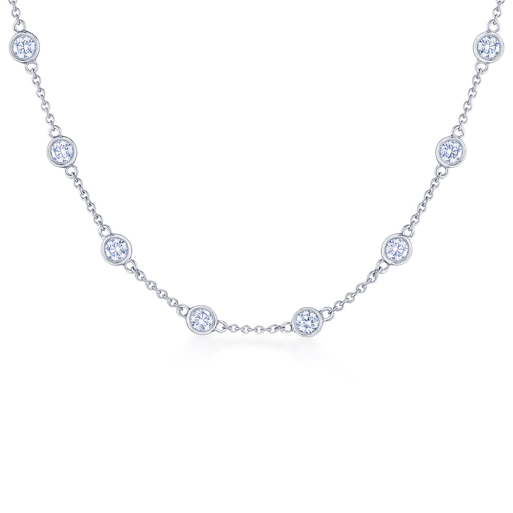 Diamond Strings Round Diamond Bezel Necklace in 18K White Gold, 18 Inch Length