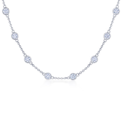 Diamond Strings Round Diamond Bezel Necklace in 18K White Gold, 18 Inch Length