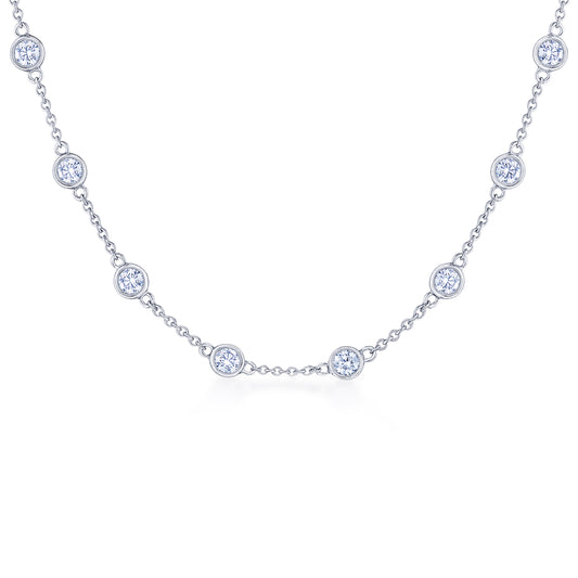 Diamond Strings Round Diamond Bezel Necklace in 18K White Gold, 18 Inch Length