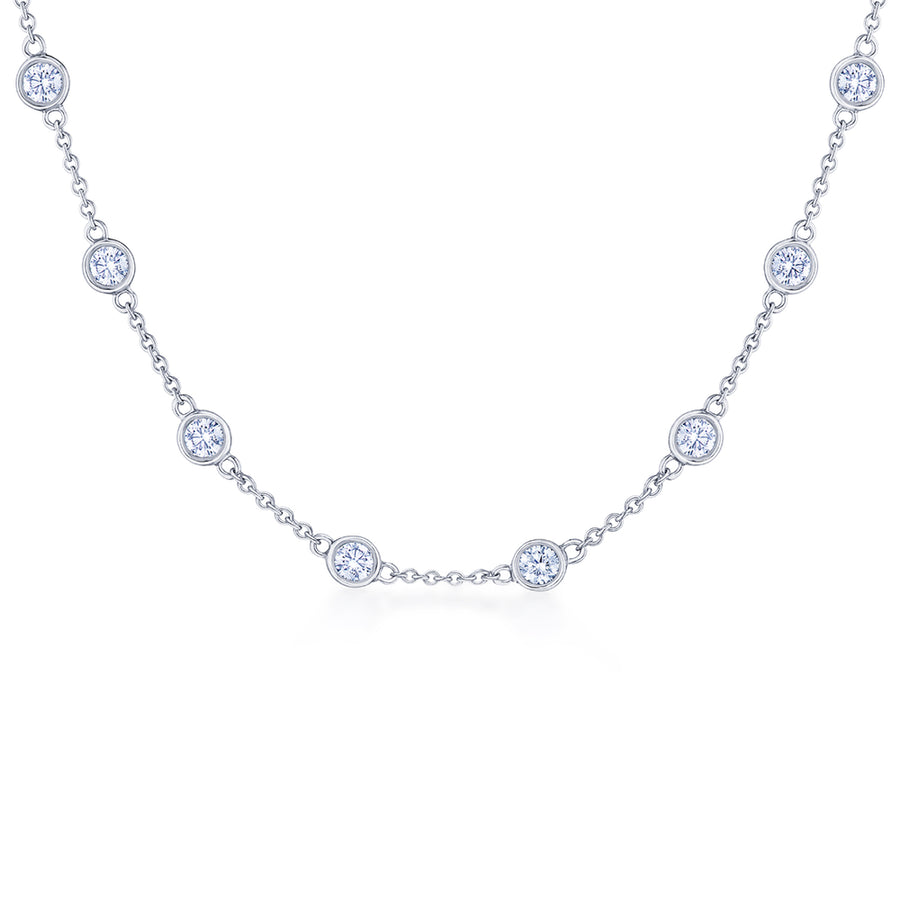 Diamond Strings Round Diamond Bezel Necklace in 18K White Gold, 18 Inch Length