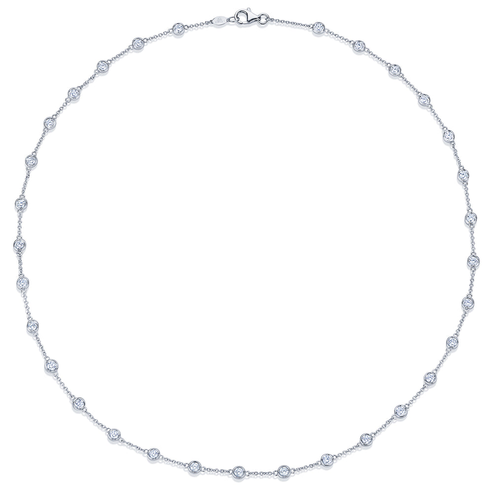 Diamond Strings Round Diamond Bezel Necklace in 18K White Gold, 18 Inch Length