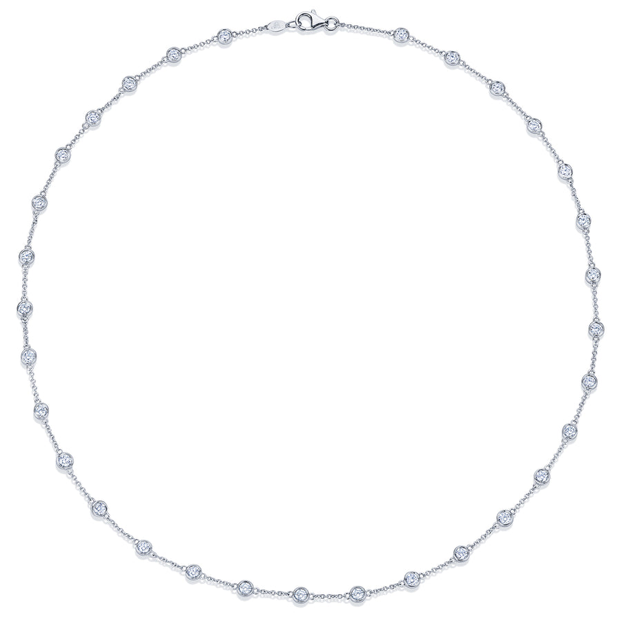 Diamond Strings Round Diamond Bezel Necklace in 18K White Gold, 18 Inch Length