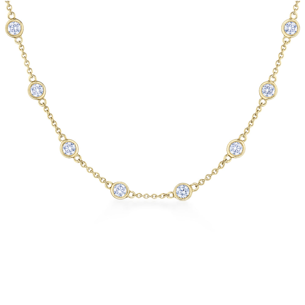 Diamond Strings Round Diamond Bezel Necklace in 18K Yellow Gold, 18 Inch Length