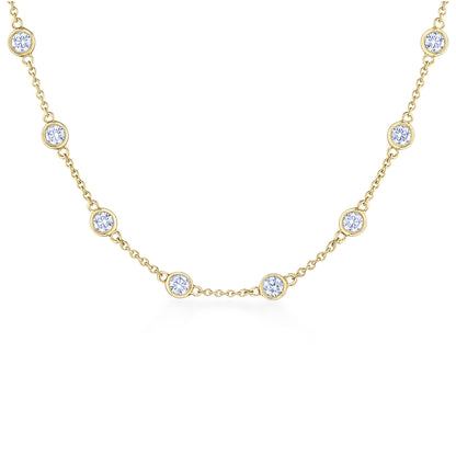 Diamond Strings Round Diamond Bezel Necklace in 18K Yellow Gold, 18 Inch Length