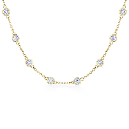 Diamond Strings Round Diamond Bezel Necklace in 18K Yellow Gold, 18 Inch Length