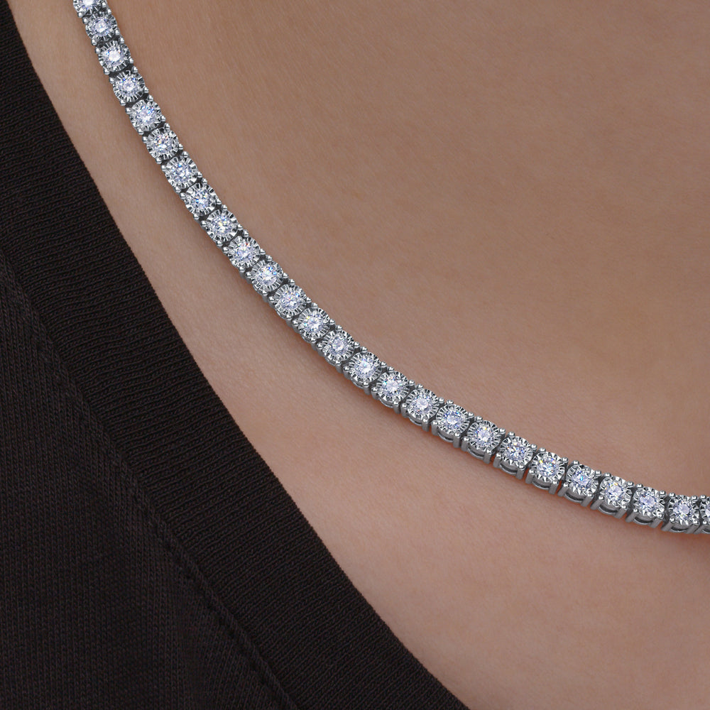 Sunburst Diamond Line Necklace in 18k White Gold