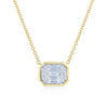 Sunburst Emerald Cut Diamond Bezel Set East-West Pendant in 18K Yellow Gold