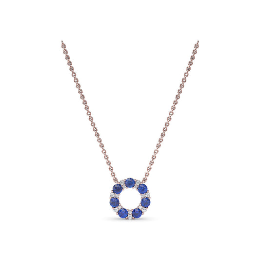 Shared Prong Sapphire and Diamond Circle Necklace