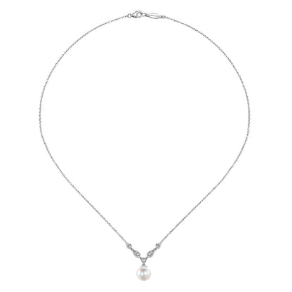 14K White Gold Cultured Pearl and Diamond Accent Necklace