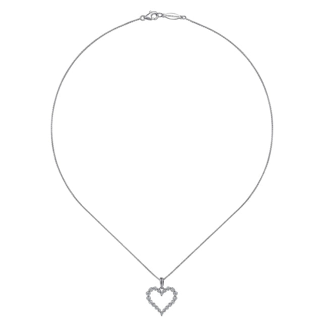 14K White Gold Open Heart Diamond Pendant Necklace