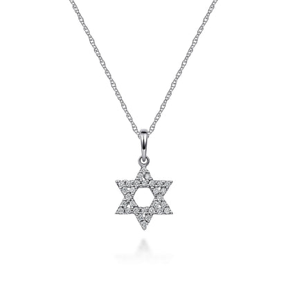 14K White Gold Diamond Star of David Pendant Necklace
