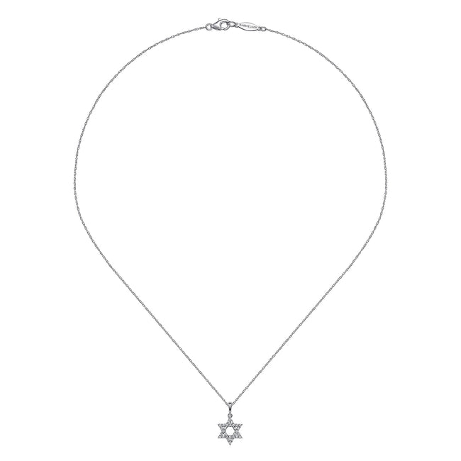 14K White Gold Diamond Star of David Pendant Necklace