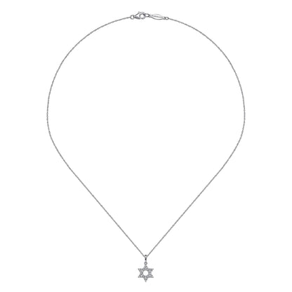 14K White Gold Diamond Star of David Pendant Necklace