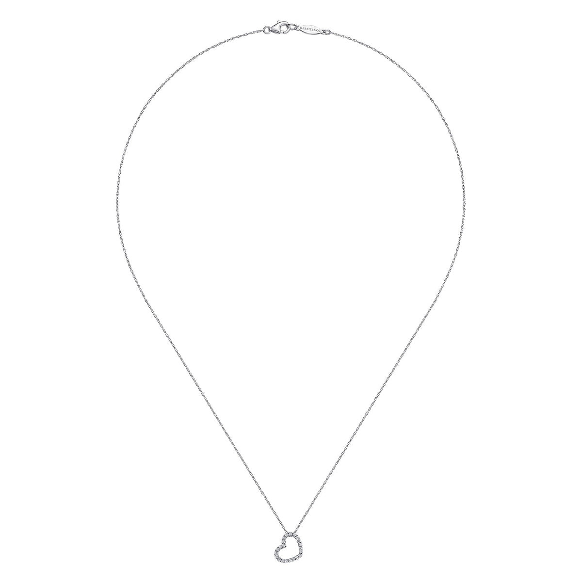 14K White Gold Pavé Diamond Sidways Open Heart Pendant Necklace