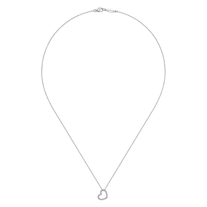 14K White Gold Pavé Diamond Sidways Open Heart Pendant Necklace