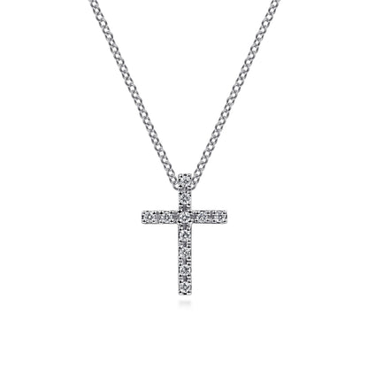 14K White Gold Diamond Cross Pendant Necklace