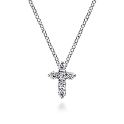18 inch 14K White Gold Diamond Cross Pendant Necklace