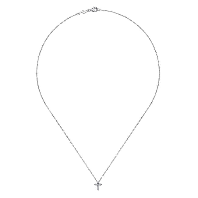 18 inch 14K White Gold Diamond Cross Pendant Necklace