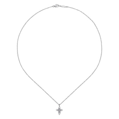 925 Sterling Silver Openwork Diamond Cross Necklace