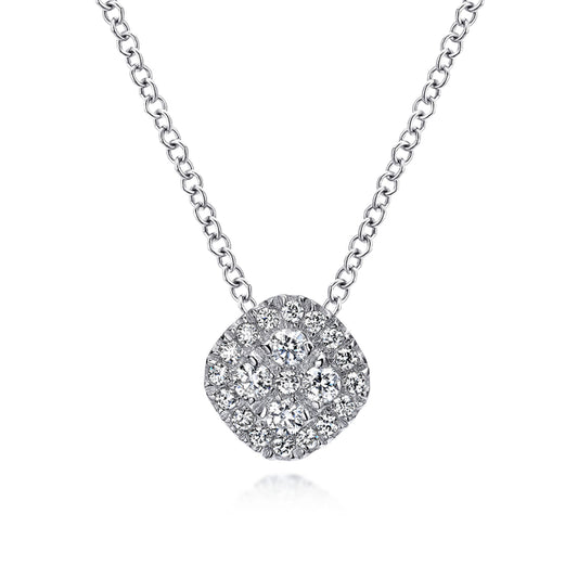 14K White Gold Diamond Pavé Cushion Pendant Necklace