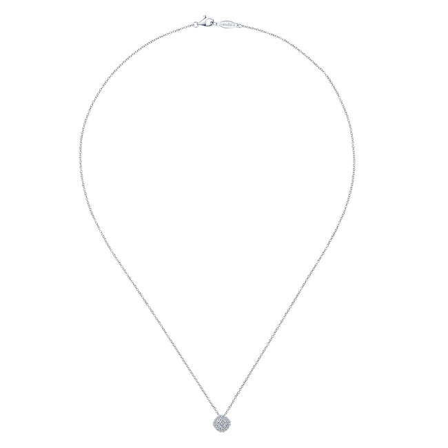 14K White Gold Diamond Pavé Cushion Pendant Necklace