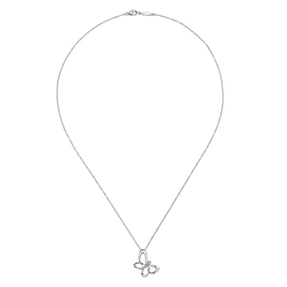 18 inch 925 Sterling Silver White Sapphire Sideways Butterfly Pendant Necklace