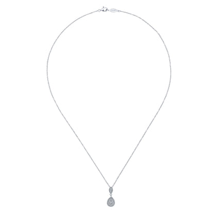 18 inch 14K White Gold Pavé Diamond Pear Shaped Double Pendant Necklace