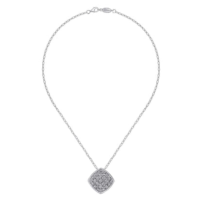 18 inch 925 Sterling Silver Pavé Diamond Cushion Shape Pendant Necklace