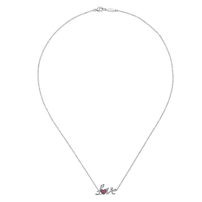 18 inch 925 Sterling Silver Ruby Pavé Love Necklace