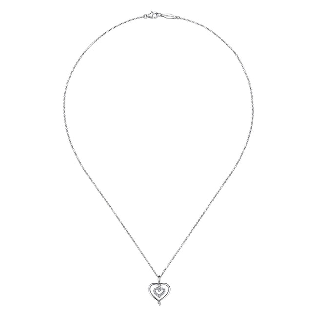 925 Sterling Silver and Diamond Double Heart Pendant Necklace