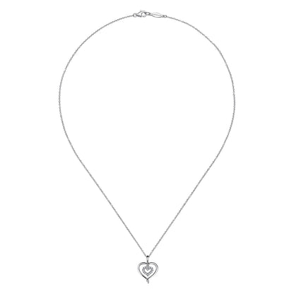 925 Sterling Silver and Diamond Double Heart Pendant Necklace