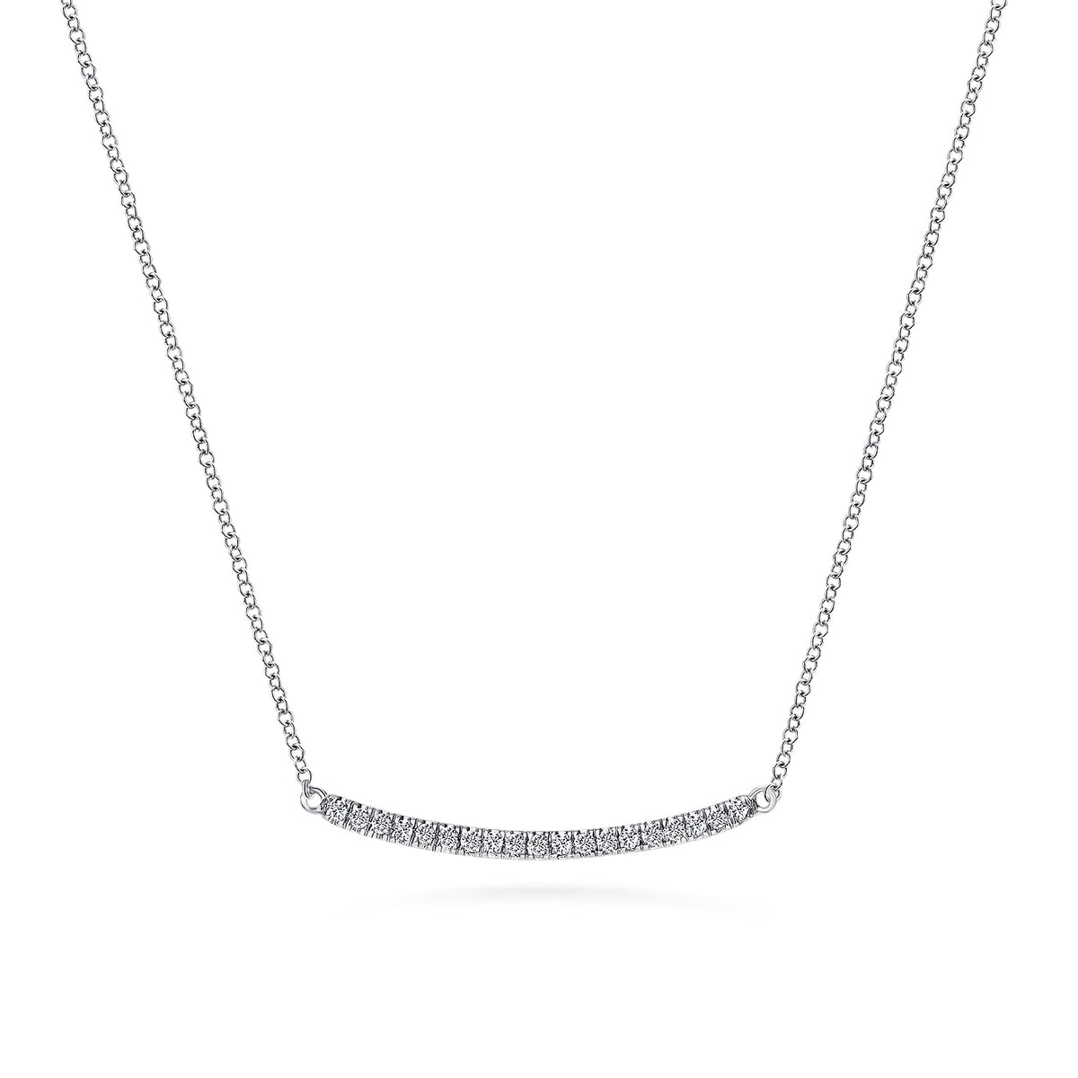 14K White Gold Diamond Pavé Curved Bar Necklace