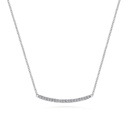 14K White Gold Diamond Pavé Curved Bar Necklace