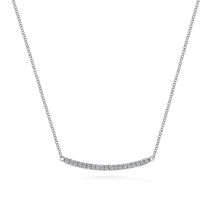 14K White Gold Diamond Pavé Curved Bar Necklace