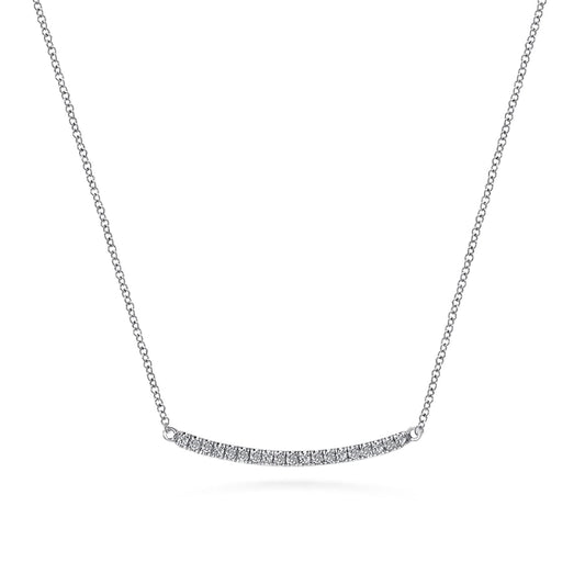 14K White Gold Diamond Pavé Curved Bar Necklace