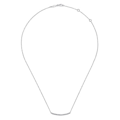 14K White Gold Diamond Pavé Curved Bar Necklace