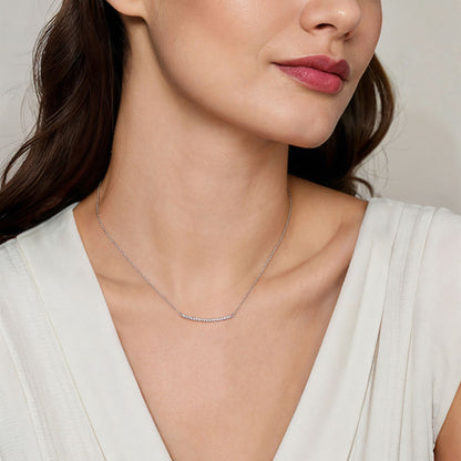 14K White Gold Diamond Pavé Curved Bar Necklace