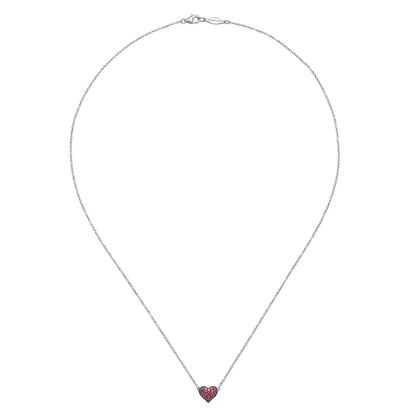 925 Sterling Silver Ruby Pavé Heart Pendant Necklace