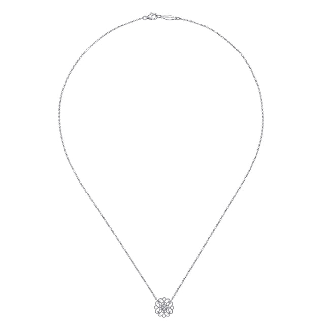 925 Sterling Silver Round Filigree White Sapphire Pendant Necklace