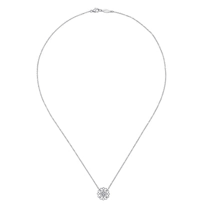 925 Sterling Silver Round Filigree White Sapphire Pendant Necklace