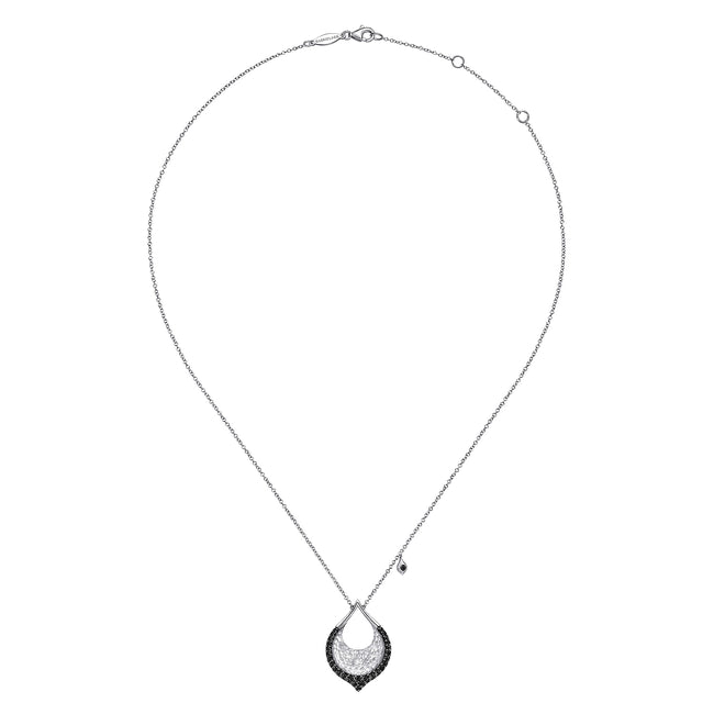 Hammered 925 Sterling Silver Black Spinel Teardrop Pendant Necklace