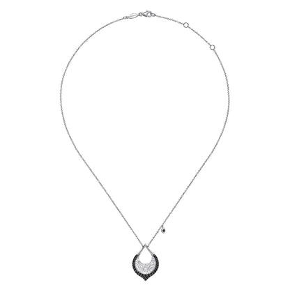 Hammered 925 Sterling Silver Black Spinel Teardrop Pendant Necklace