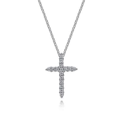 14K White Gold Diamond Cross Pendant Necklace