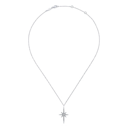14K White Gold Diamond Starburst Pendant Necklace