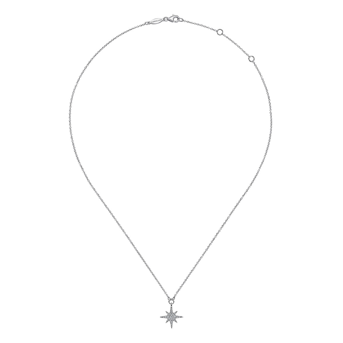 14K White Gold Diamond Starburst Pendant Necklace