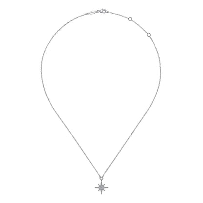 14K White Gold Diamond Starburst Pendant Necklace