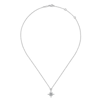 14K White Gold Diamond Starburst Pendant Necklace