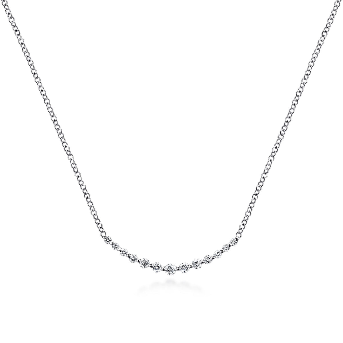 14K White Gold Diamond Curved Bar Necklace
