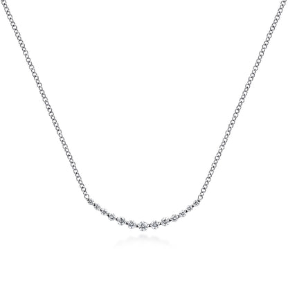 14K White Gold Diamond Curved Bar Necklace